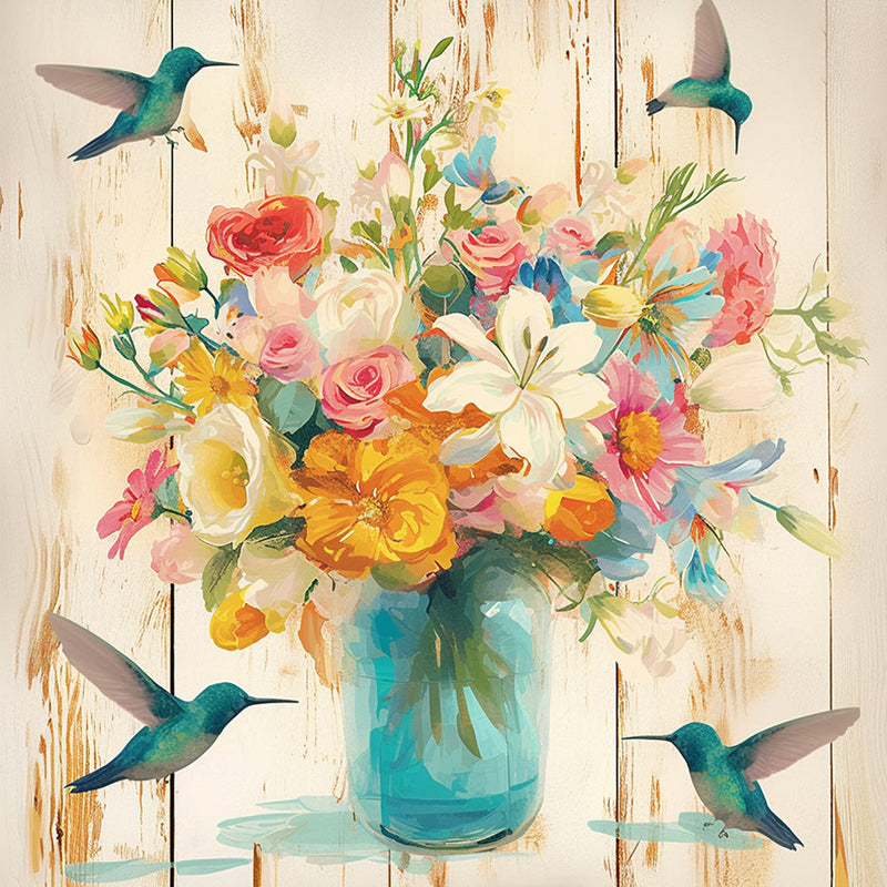 Grüne Kolibris und Blumenstrauß Diamond Painting