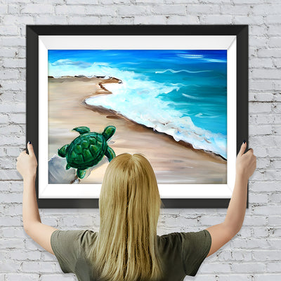 Grüne Schildkröte am Meer Diamond Painting