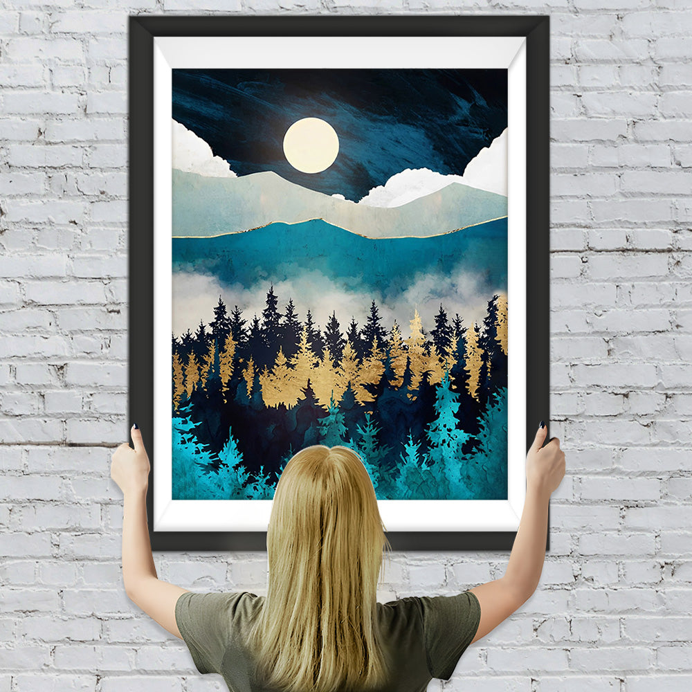 Grüne und goldene Berge und Wälder Diamond Painting