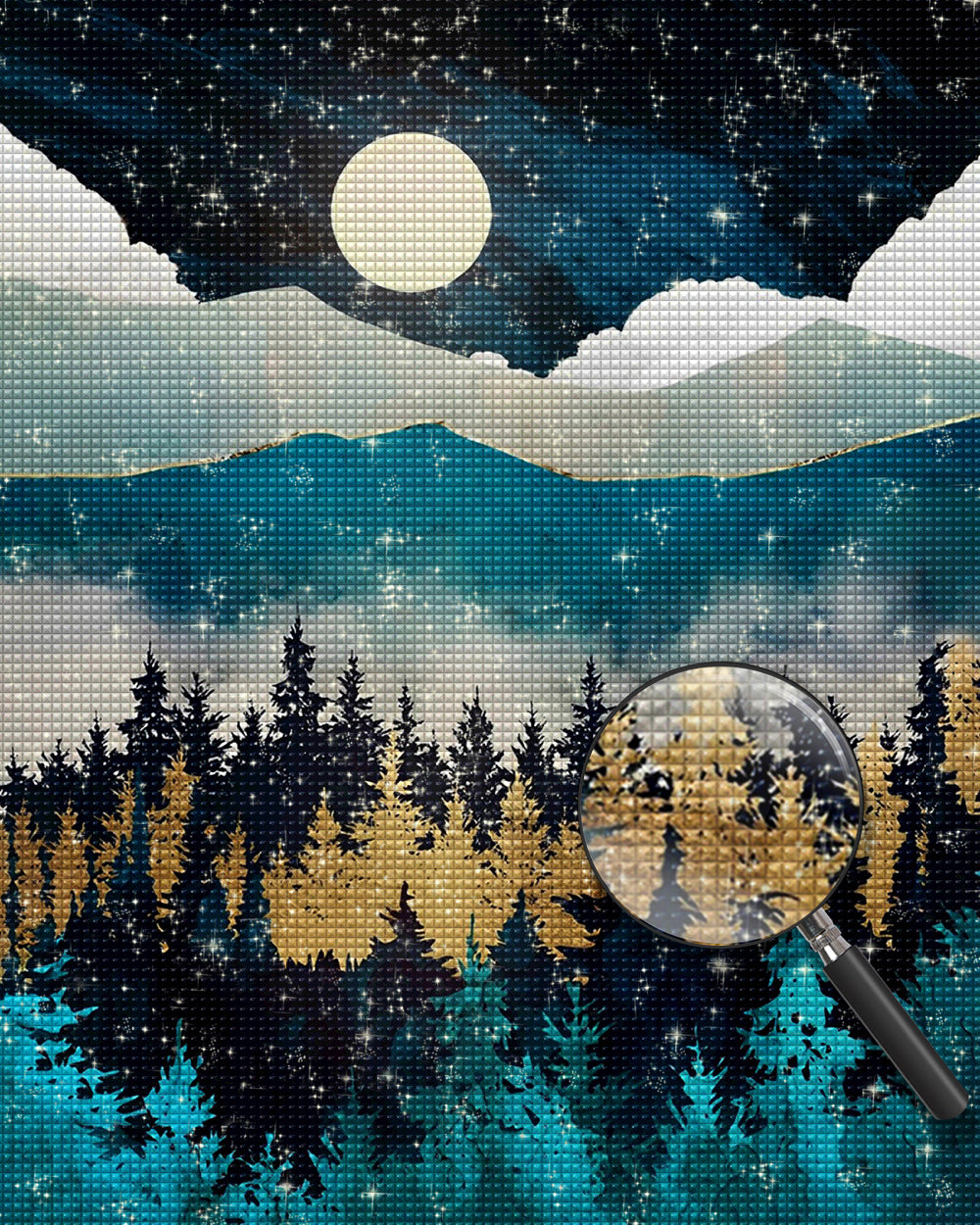 Grüne und goldene Berge und Wälder Diamond Painting