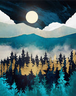 Grüne und goldene Berge und Wälder Diamond Painting