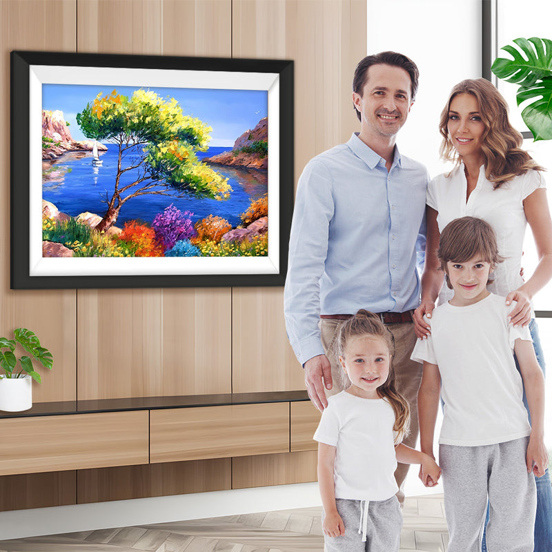 Grüner Baum am Meer Diamond Painting