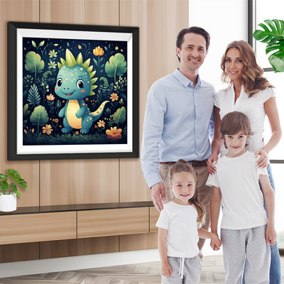 Grüner Cartoon-Dinosaurier im Dschungel Diamond Painting