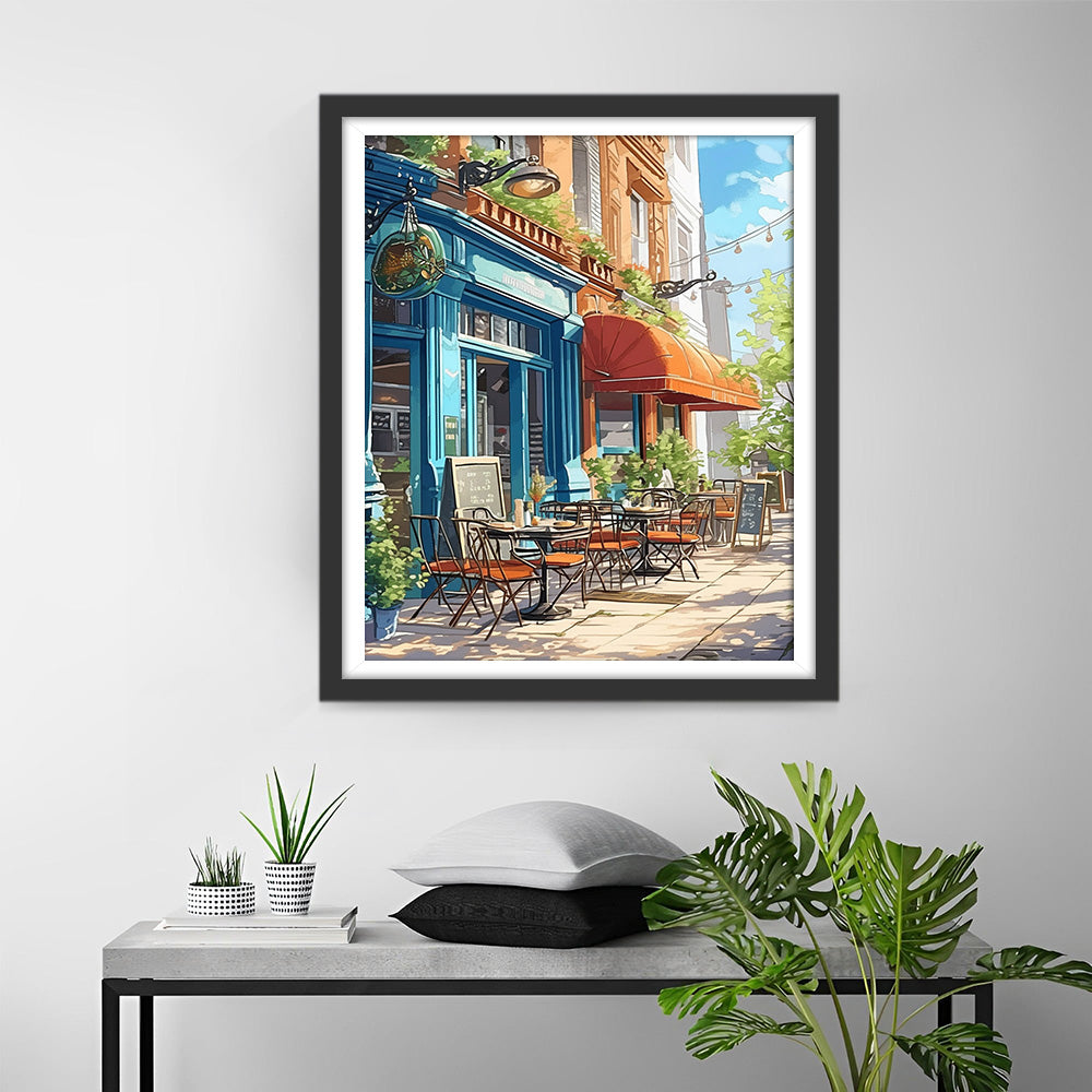 Grüner Coffee Shop auf der Straße Diamond Painting