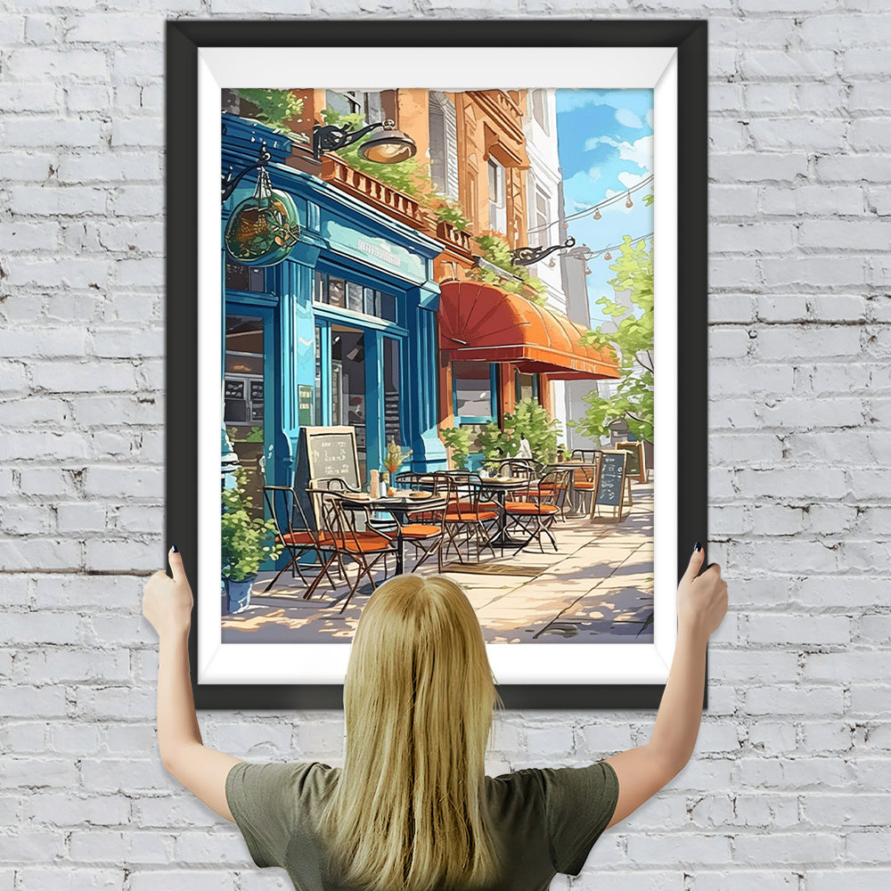 Grüner Coffee Shop auf der Straße Diamond Painting