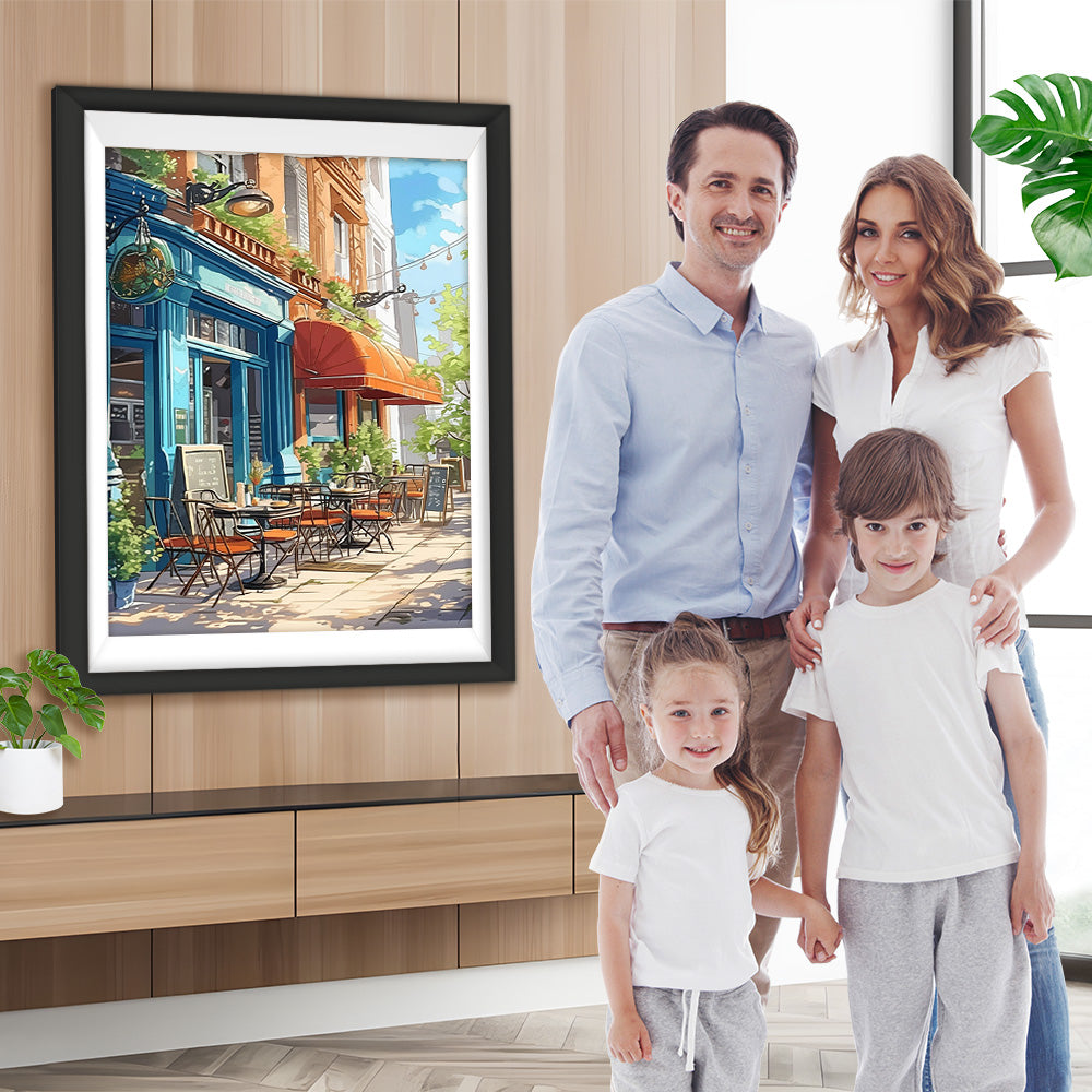 Grüner Coffee Shop auf der Straße Diamond Painting