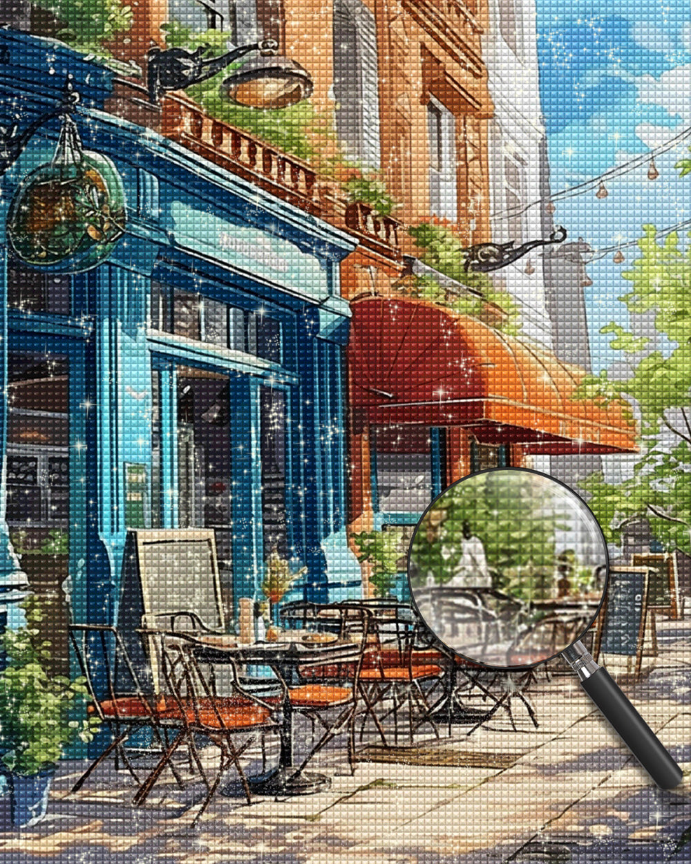 Grüner Coffee Shop auf der Straße Diamond Painting