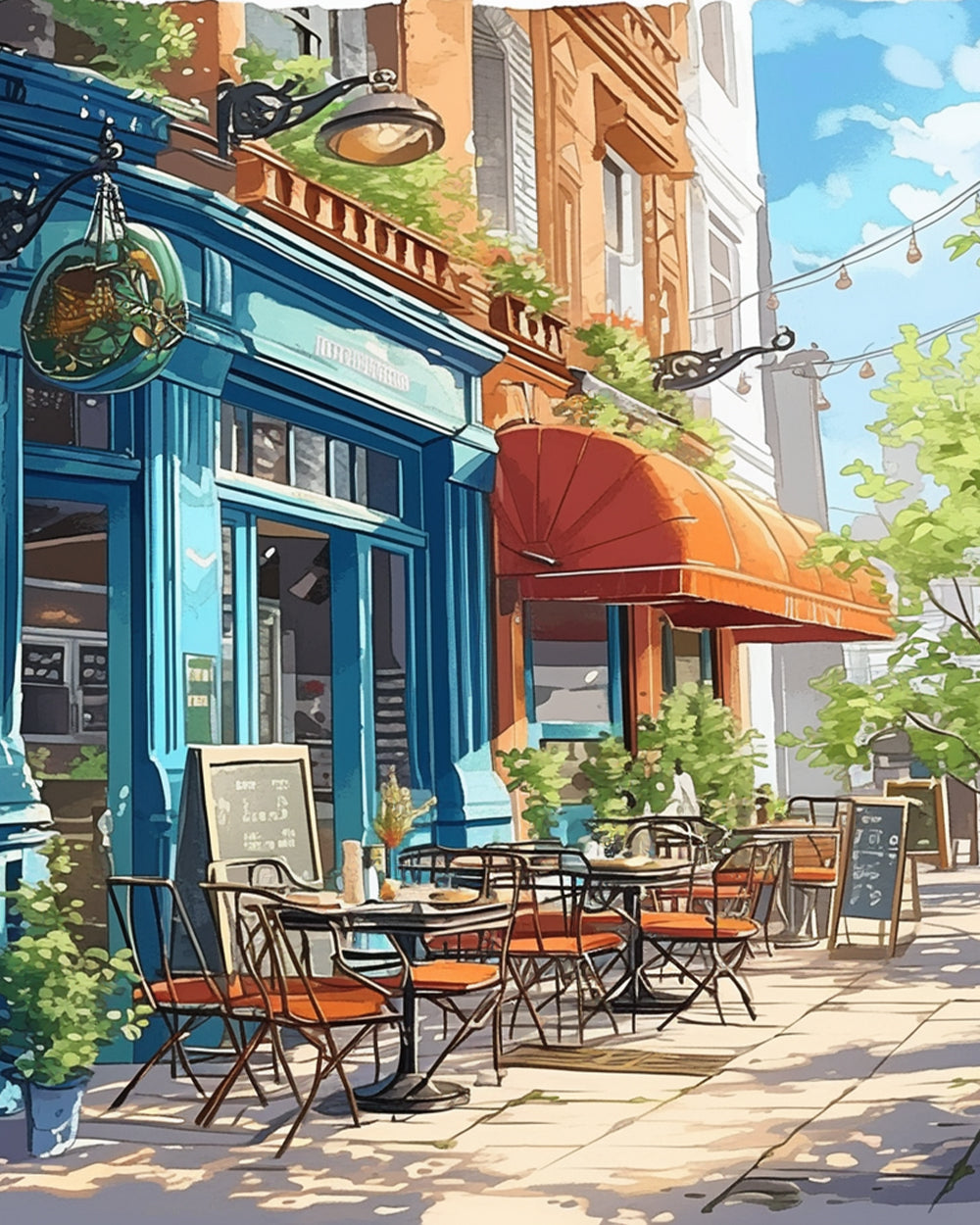 Grüner Coffee Shop auf der Straße Diamond Painting