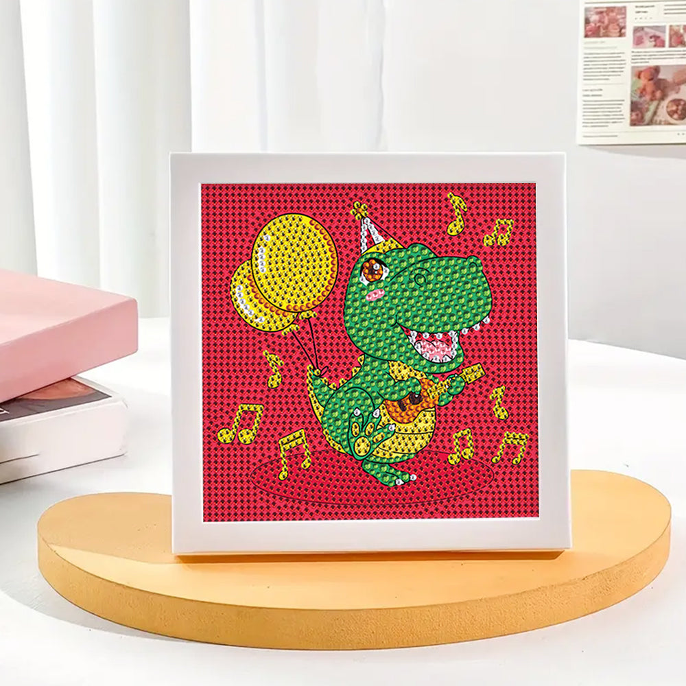Grüner Dinosaurier, der Gitarre spielt Mini-Kristallpünktchen Diamond Painting