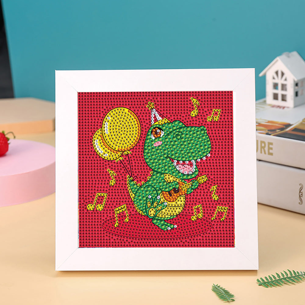 Grüner Dinosaurier, der Gitarre spielt Mini-Kristallpünktchen Diamond Painting