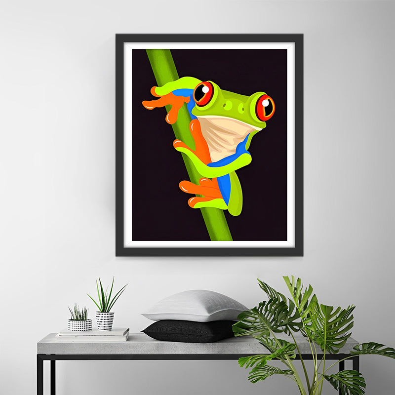 Grüner Frosch mit roten Augen Diamond Painting