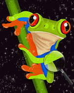 Grüner Frosch mit roten Augen Diamond Painting