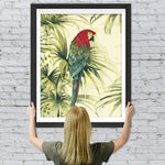 Grüner Papagei und Blätter Diamond Painting