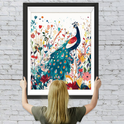 Grüner Pfau im Blumenteich Diamond Painting