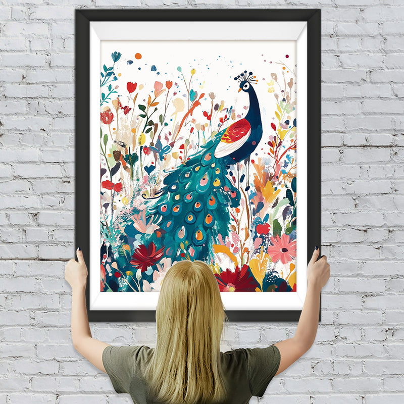 Grüner Pfau im Blumenteich Diamond Painting