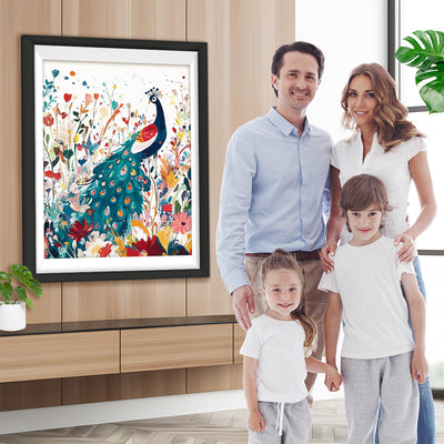 Grüner Pfau im Blumenteich Diamond Painting