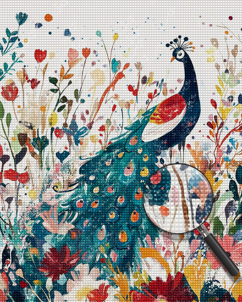 Grüner Pfau im Blumenteich Diamond Painting