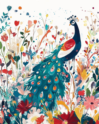 Grüner Pfau im Blumenteich Diamond Painting