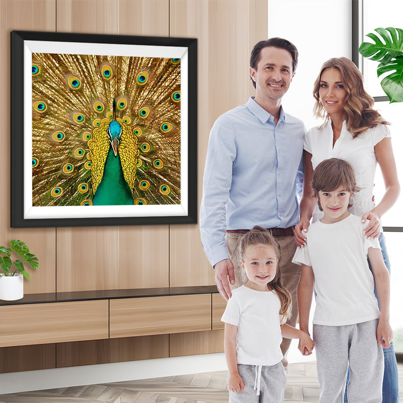 Grüner Pfau mit goldenen Fächern Diamond Painting