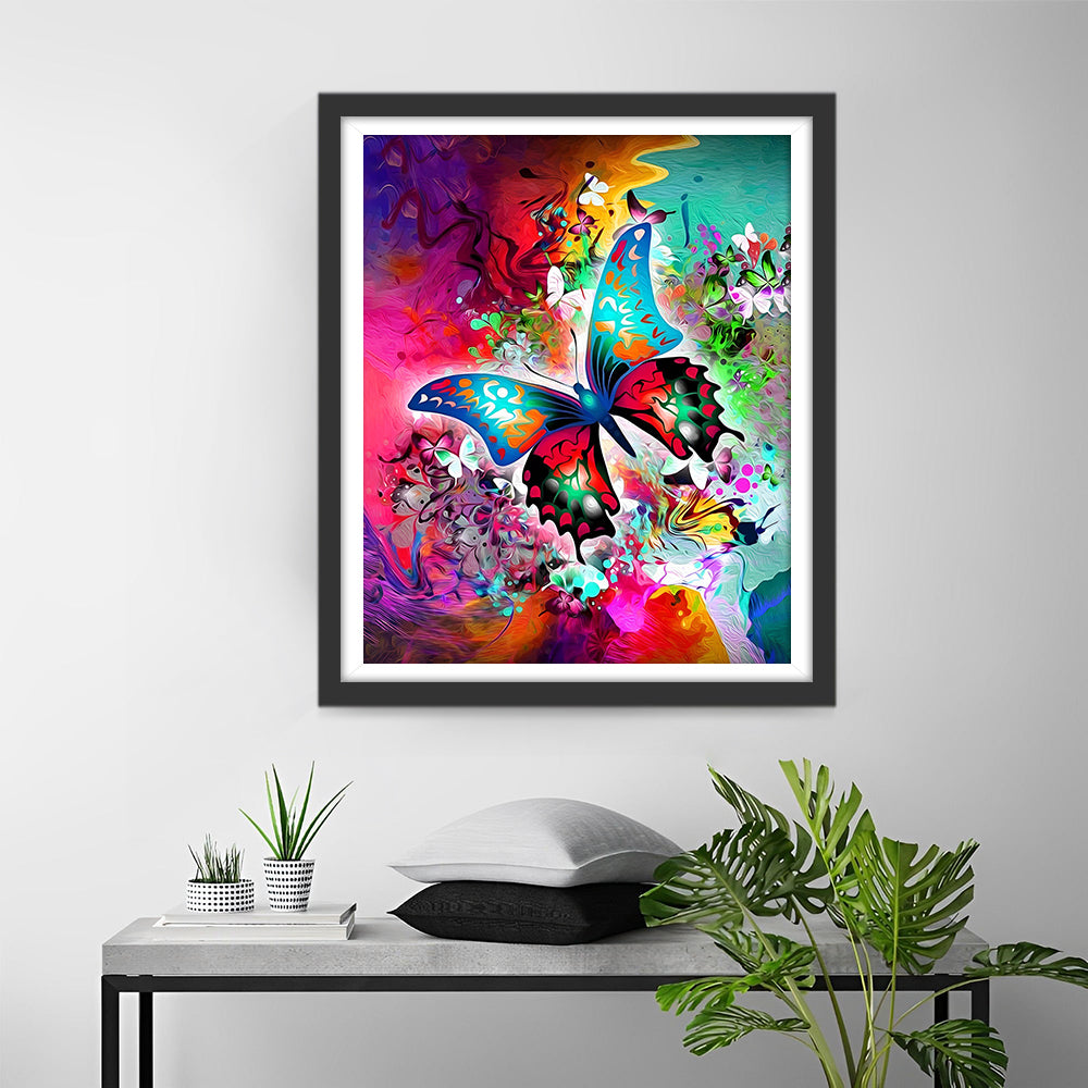 Grüner Schmetterling in rotem Hintergrund Diamond Painting