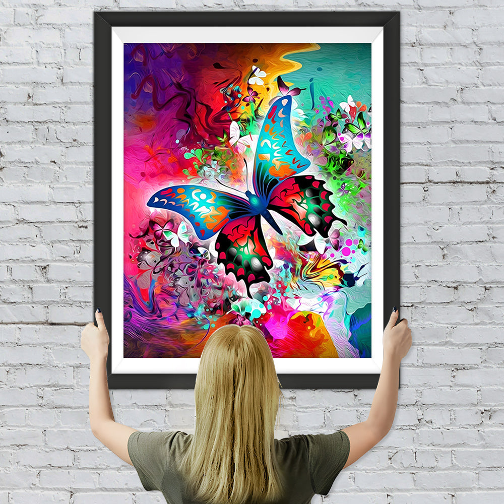 Grüner Schmetterling in rotem Hintergrund Diamond Painting