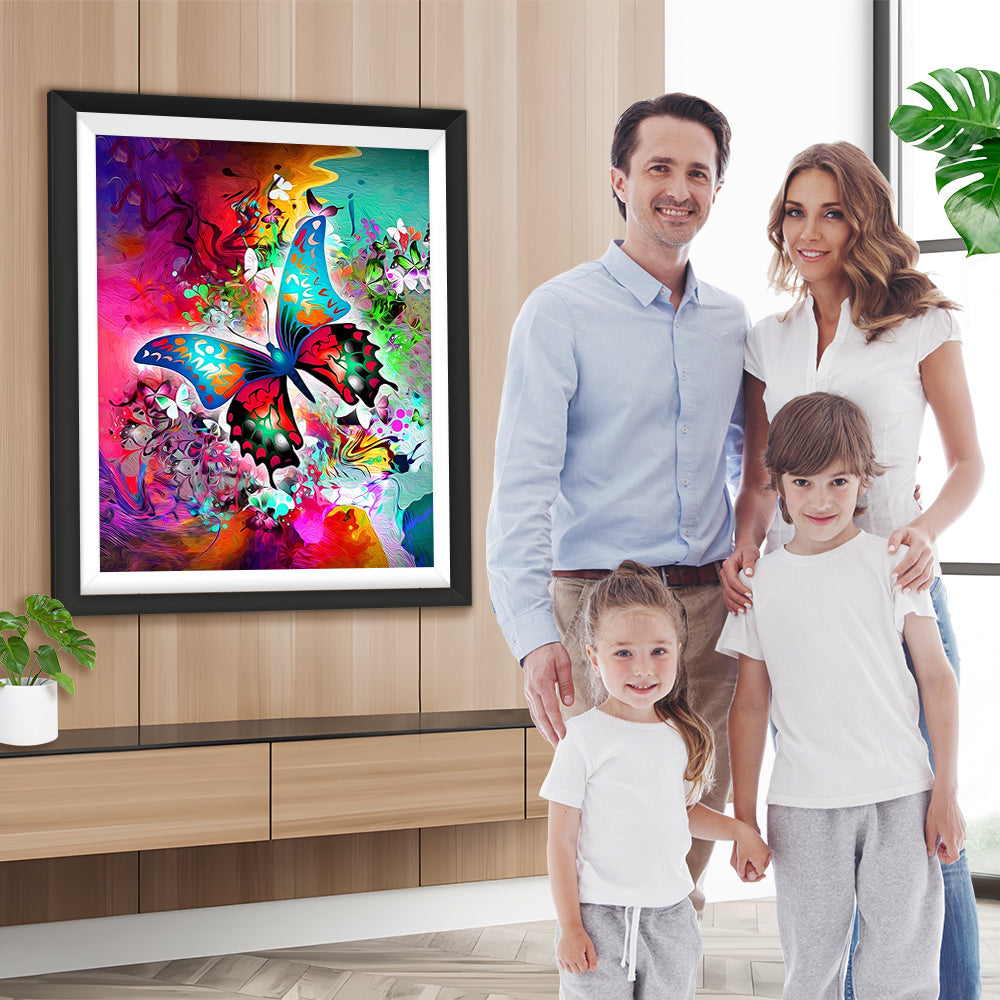 Grüner Schmetterling in rotem Hintergrund Diamond Painting