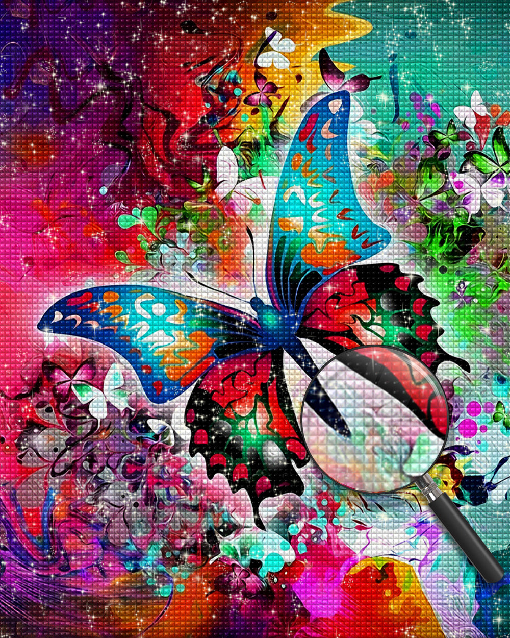 Grüner Schmetterling in rotem Hintergrund Diamond Painting