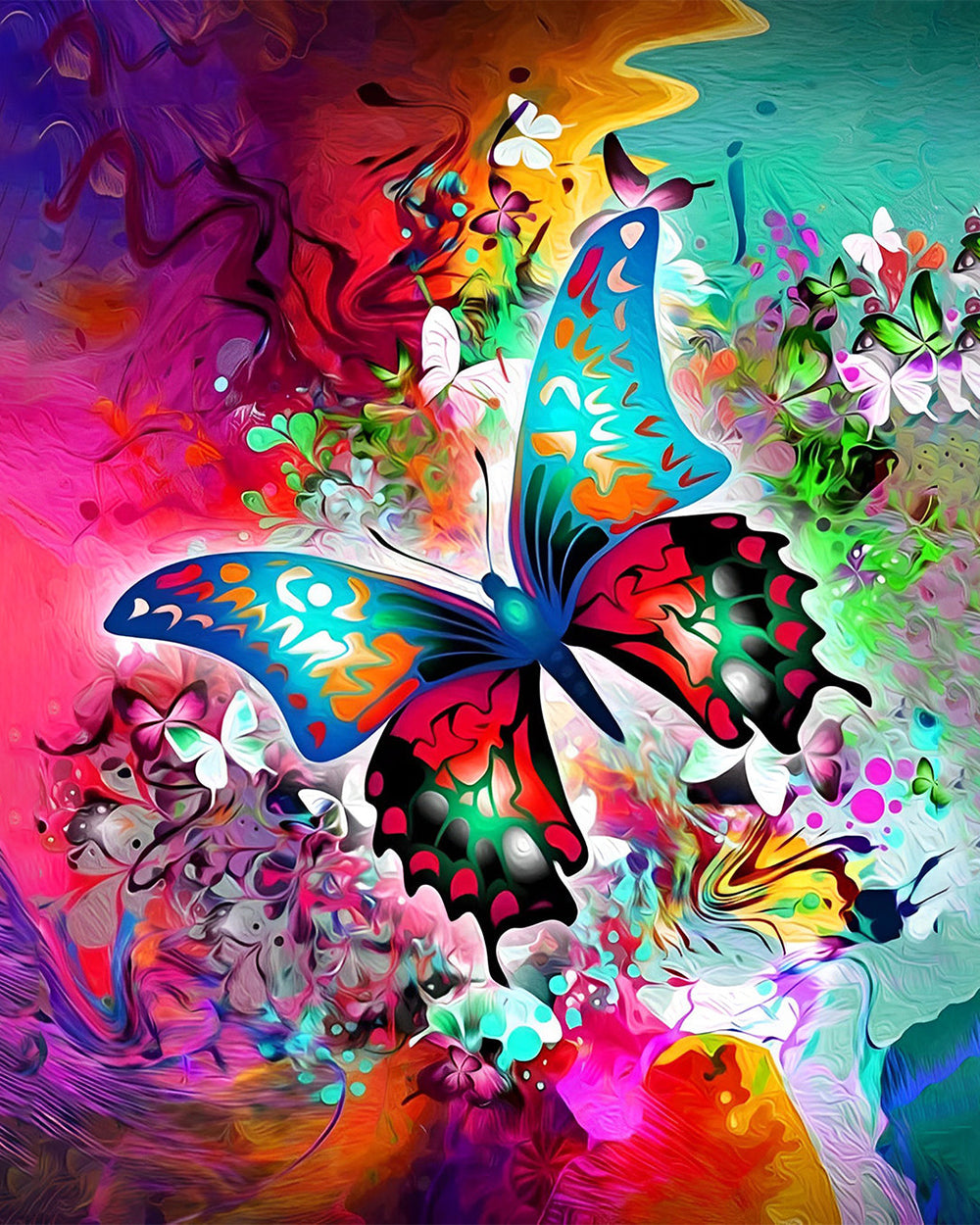 Grüner Schmetterling in rotem Hintergrund Diamond Painting