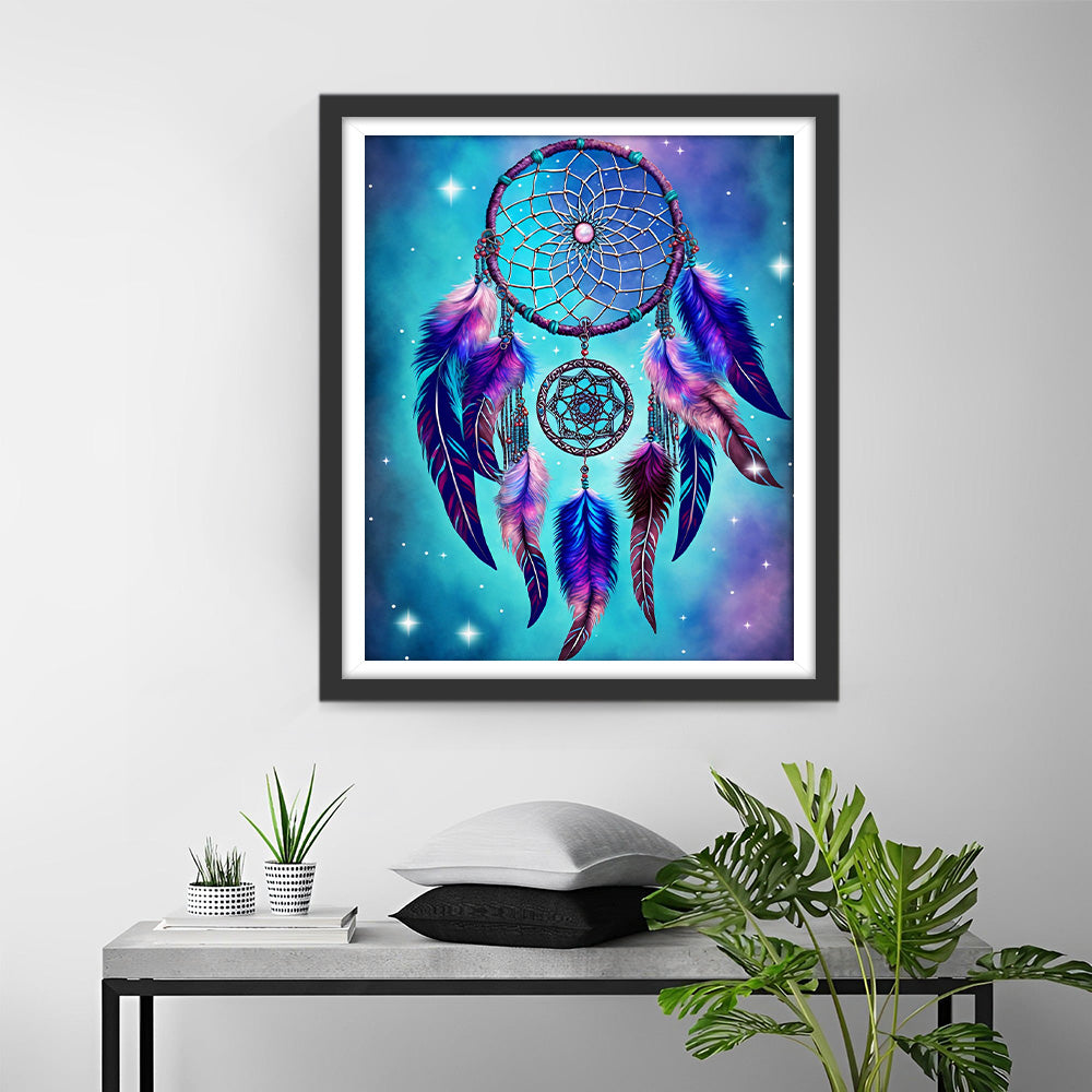 Grüner Traumfänger mit Federn Diamond Painting