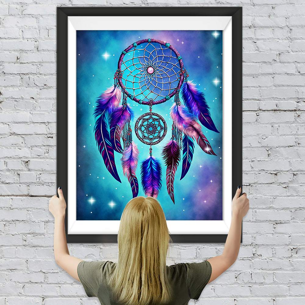 Grüner Traumfänger mit Federn Diamond Painting