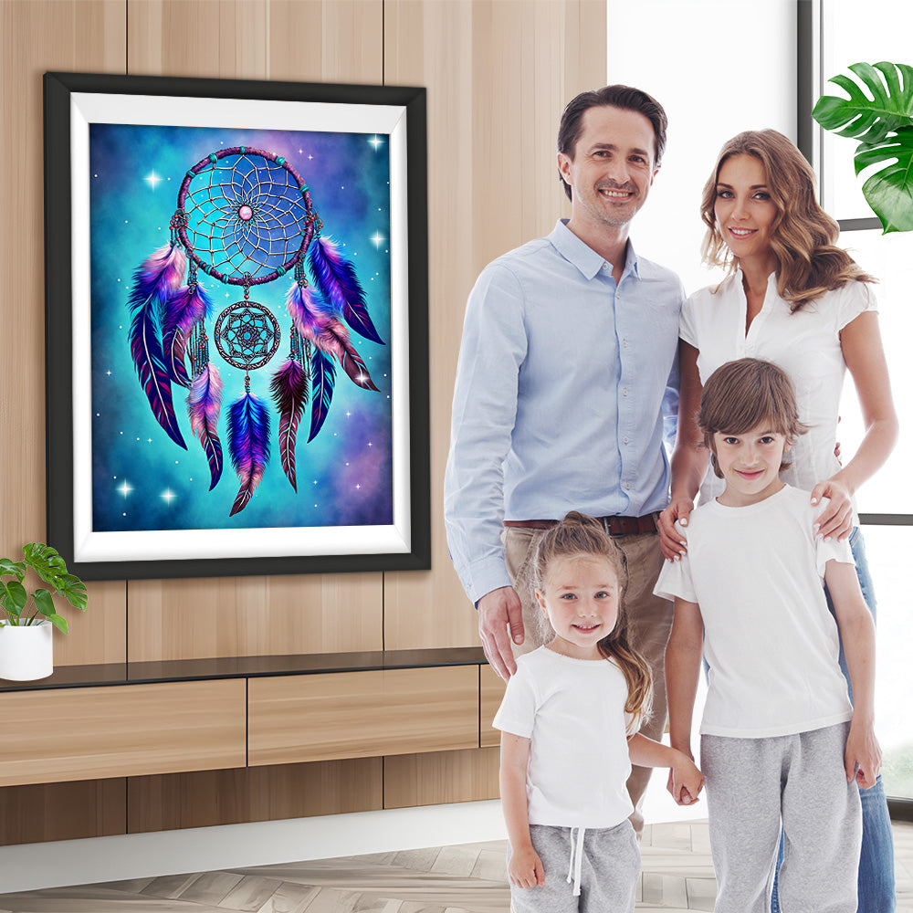 Grüner Traumfänger mit Federn Diamond Painting