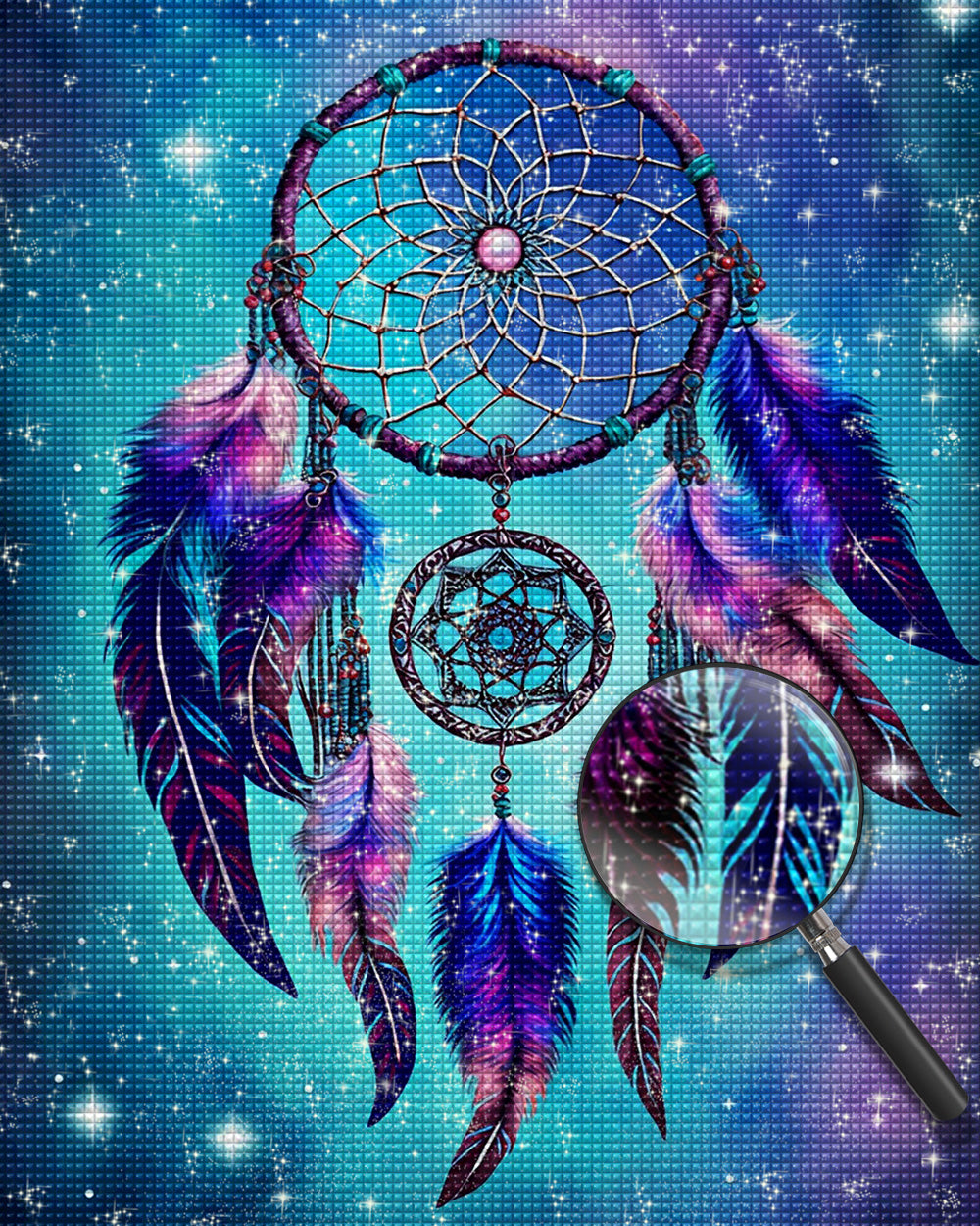 Grüner Traumfänger mit Federn Diamond Painting