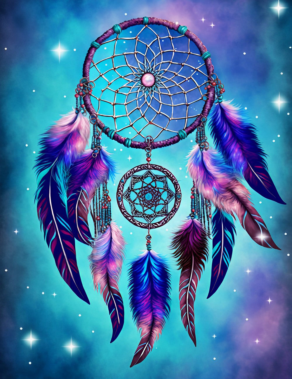 Grüner Traumfänger mit Federn Diamond Painting