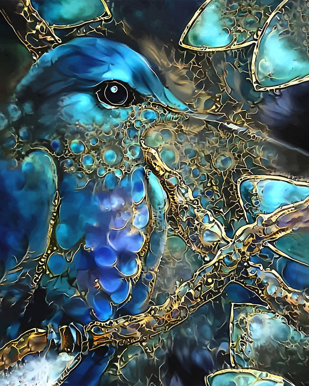 Grüner und goldener Kolibri Diamond Painting