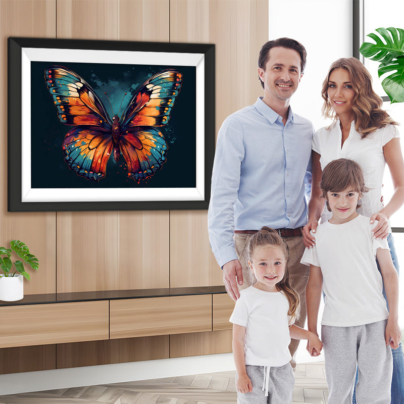 Grüner und oranger Schmetterling in der Dunkelheit Diamond Painting