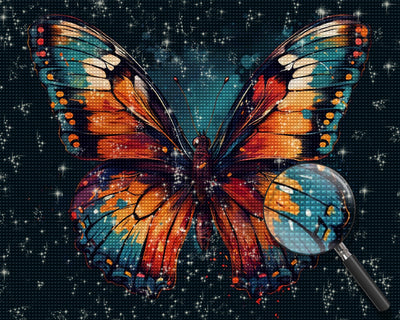 Grüner und oranger Schmetterling in der Dunkelheit Diamond Painting