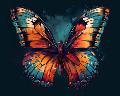 Grüner und oranger Schmetterling in der Dunkelheit Diamond Painting