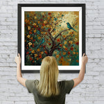 Grüner Vogel auf Blumenbaum Diamond Painting