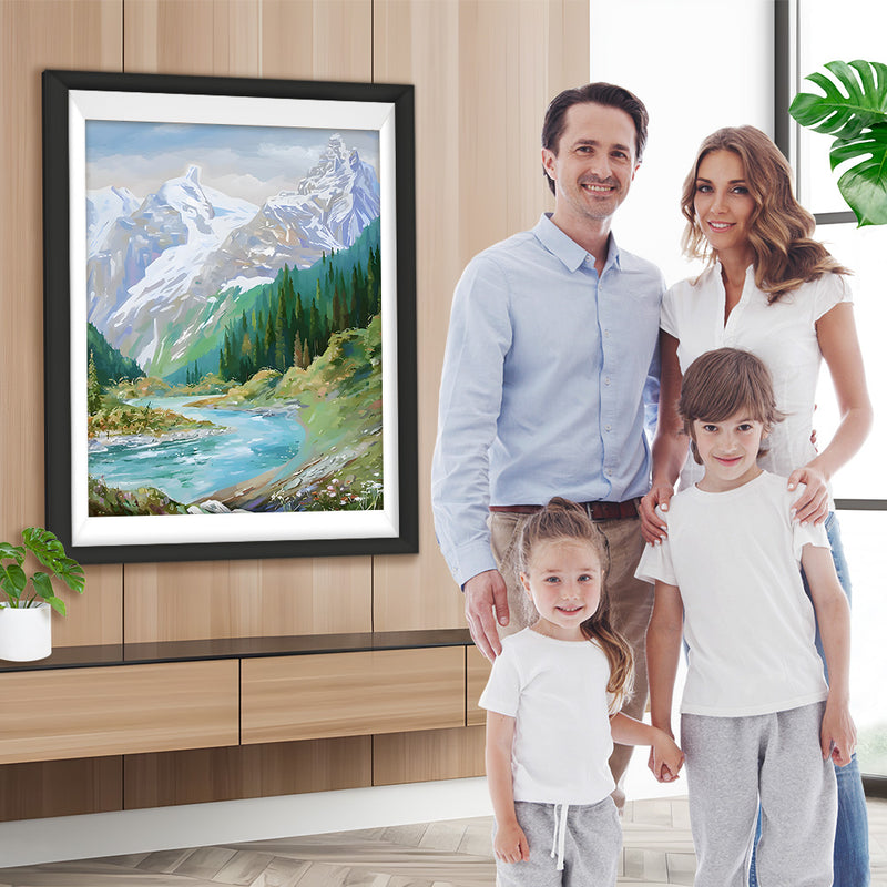 Grüner Wald und Schneeberg Diamond Painting