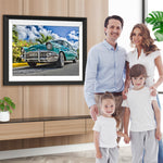 Grünes Auto auf der Straße Diamond Painting