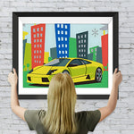 Grünes Auto in der Stadt Diamond Painting