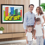 Grünes Auto in der Stadt Diamond Painting