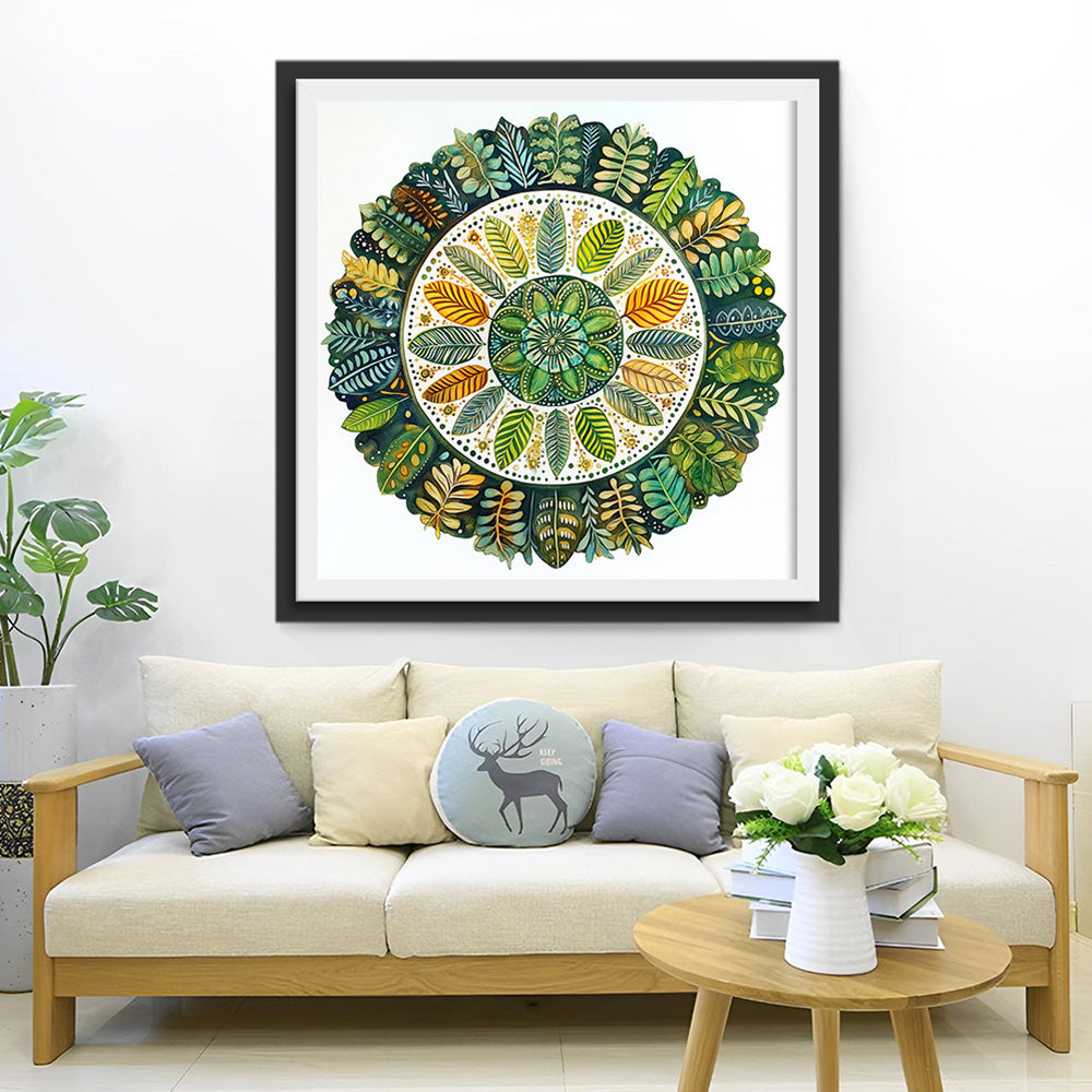 Grünes Blatt Mandala Diamond Painting