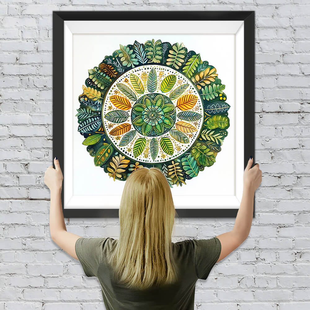 Grünes Blatt Mandala Diamond Painting