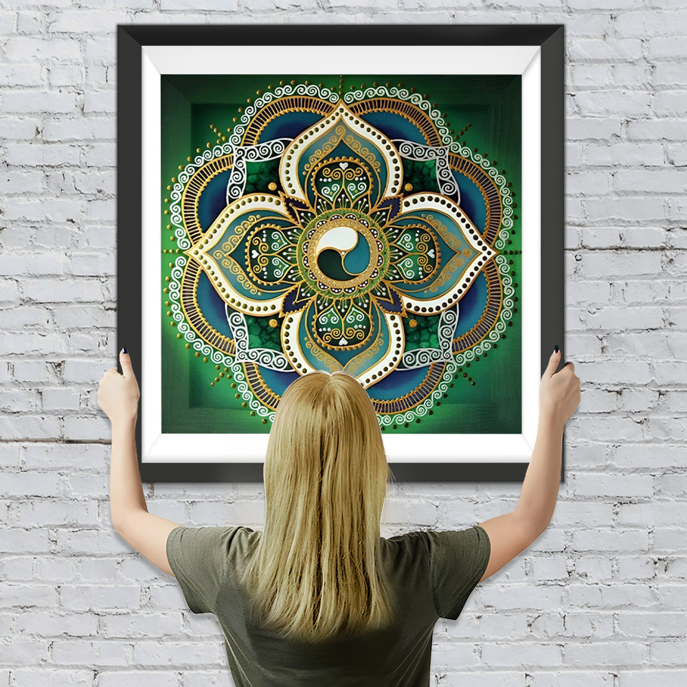 Grünes und goldenes Lotus-Mandala Diamond Painting