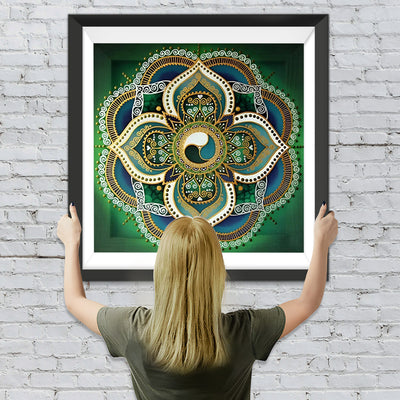 Grünes und goldenes Lotus-Mandala Diamond Painting