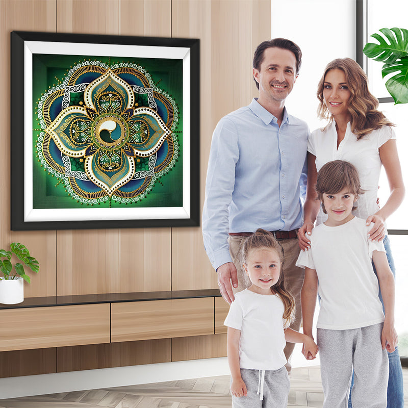 Grünes und goldenes Lotus-Mandala Diamond Painting