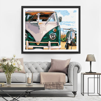 Grünes und weißes Auto Diamond Painting
