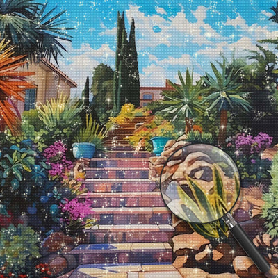 Grünpflanzen auf der Steintreppe Diamond Painting