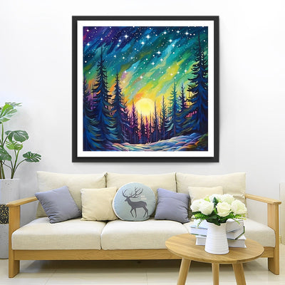 Grüner Aurora-Wald Diamond Painting